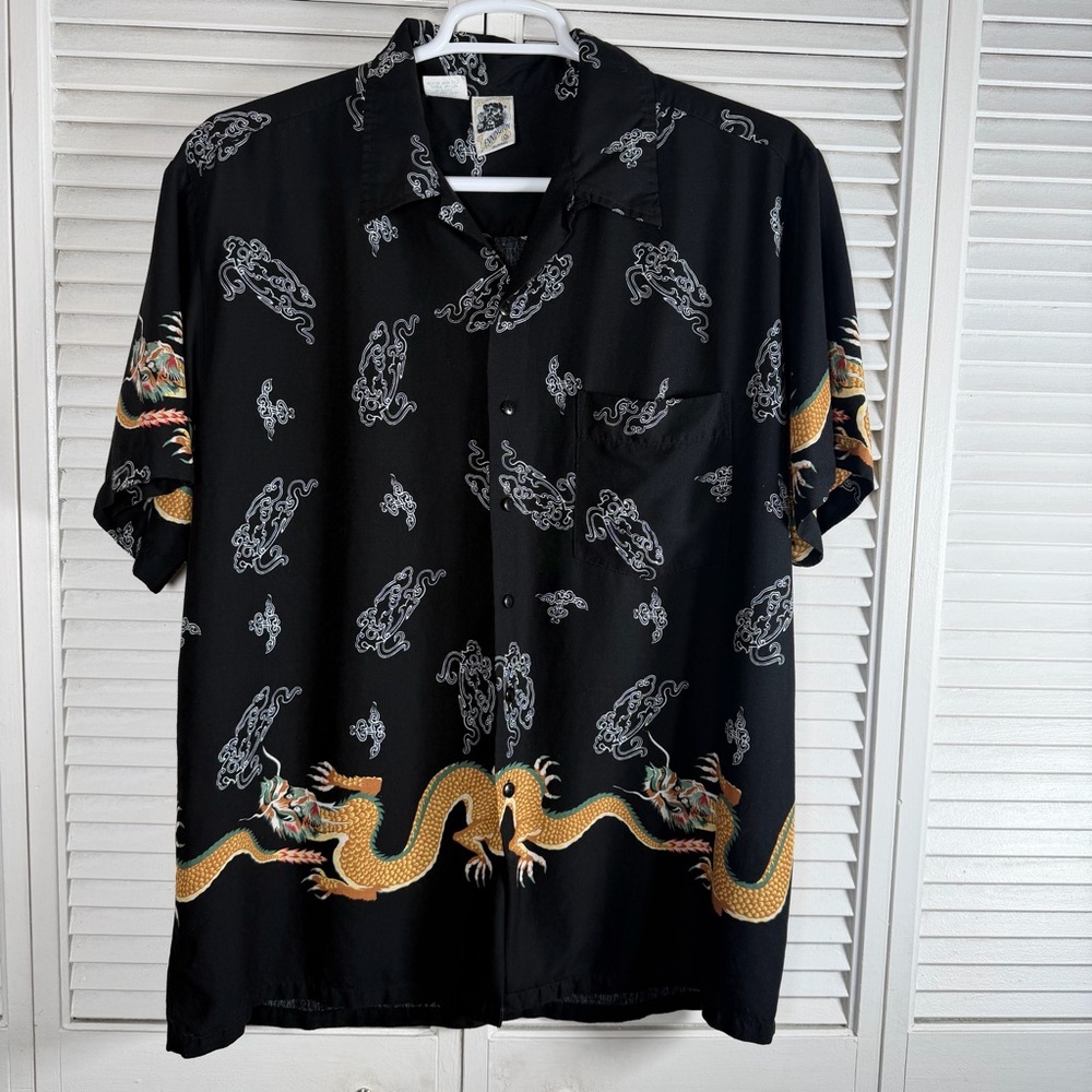 Vintage Kennington Dragon Shirt Black XL Oversized Rockabilly